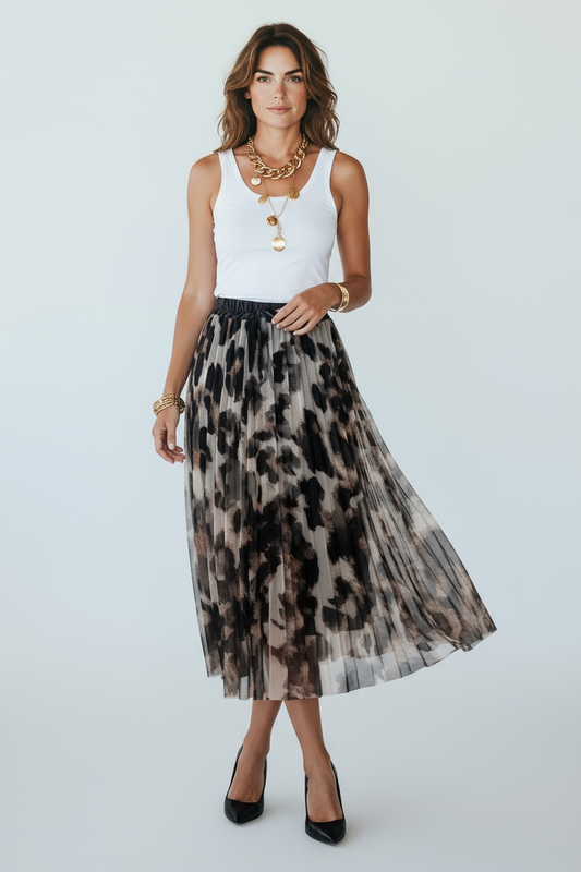 Jupe Longue Plissé Léopard
