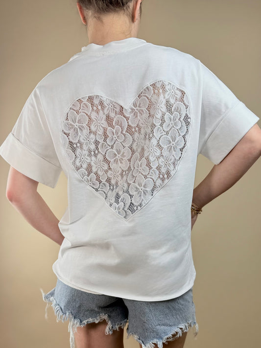 T-shirt Cœur en Dentelle