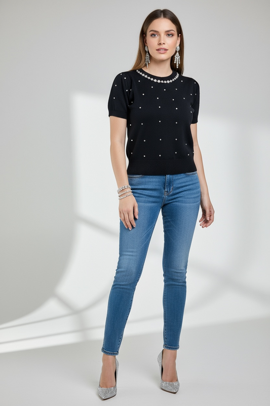 Pull Manches Courtes à Strass