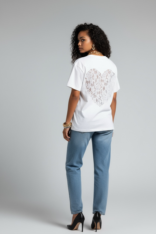 T-shirt Cœur en Dentelle